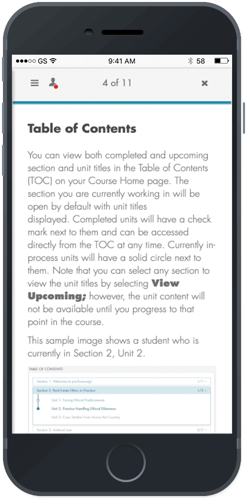 A Preview of a Pre-Licensing course on an iPhone